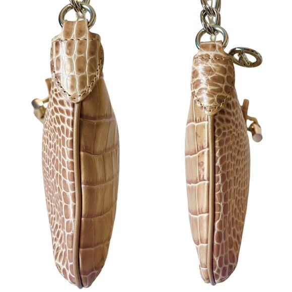 Longchamp Croc Embossed Leather Shoulder Bag Beige Tan Bamboo Chain Vintage Y2K - Picture 6 of 9